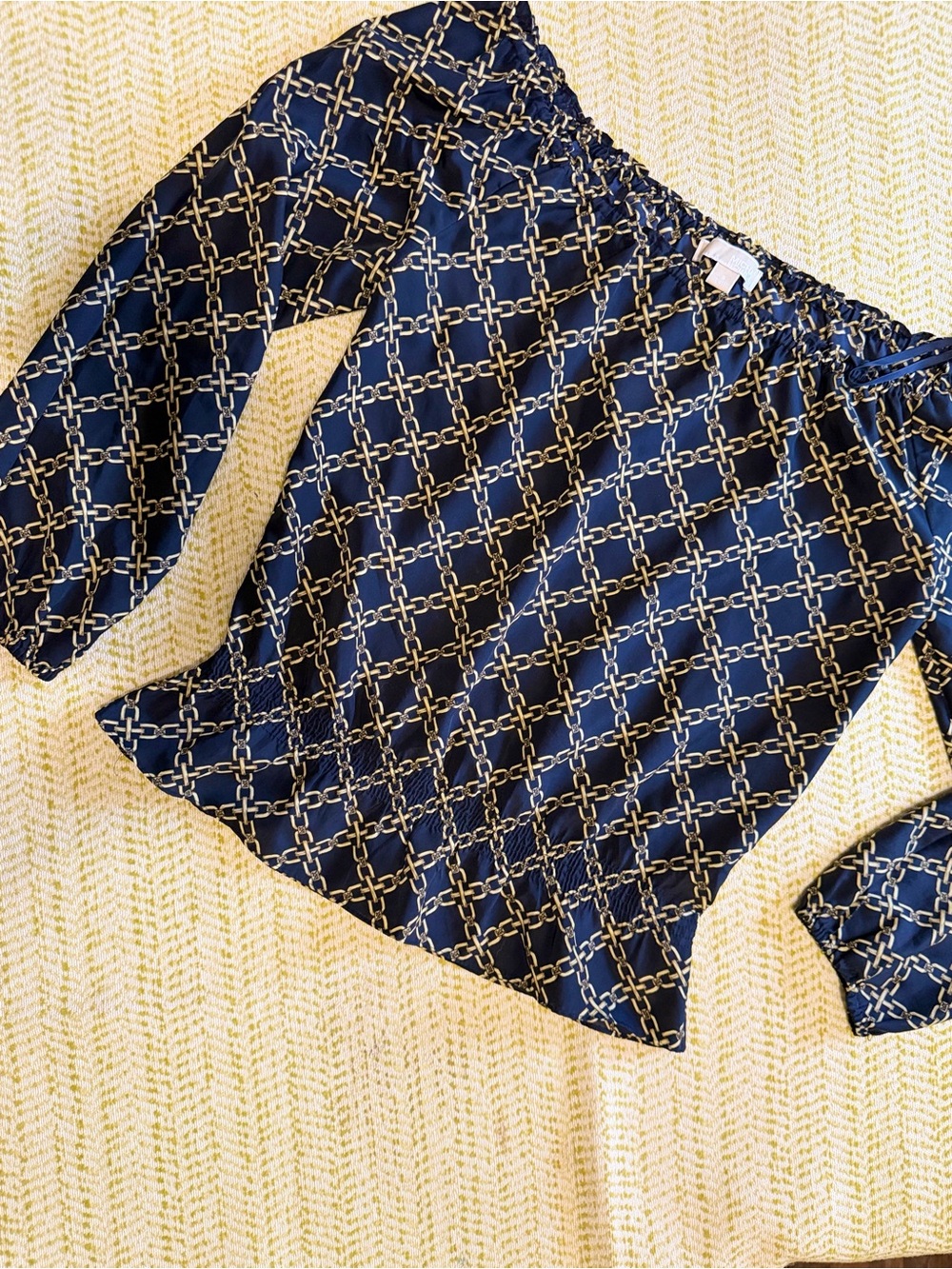 MICHAEL Michael Kors Navy and Gold Chain-Print Blouse